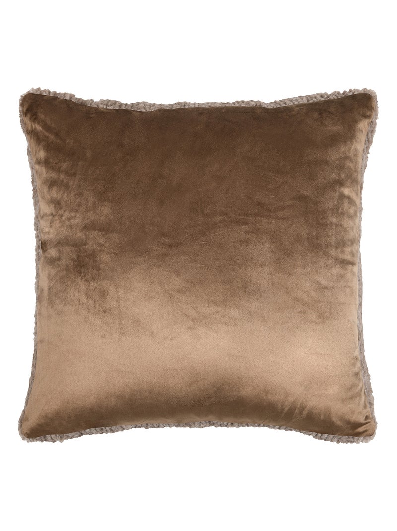 Coussin carré imitation fourrure avec recto velours Taupe - Kiabi