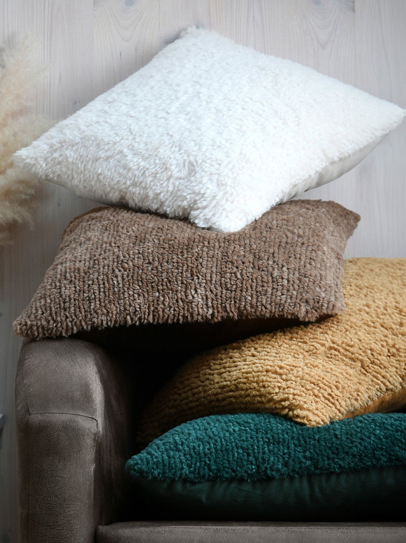 Coussin carré imitation fourrure avec recto velours Taupe - Kiabi