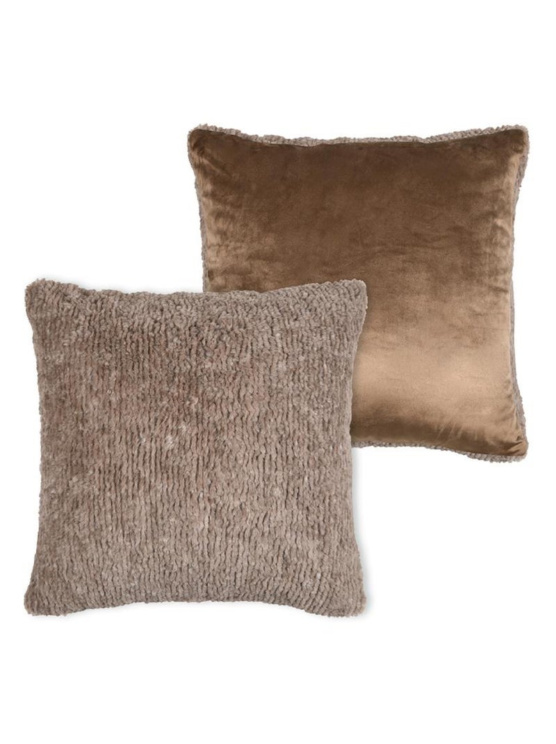 Coussin carré imitation fourrure avec recto velours Taupe - Kiabi