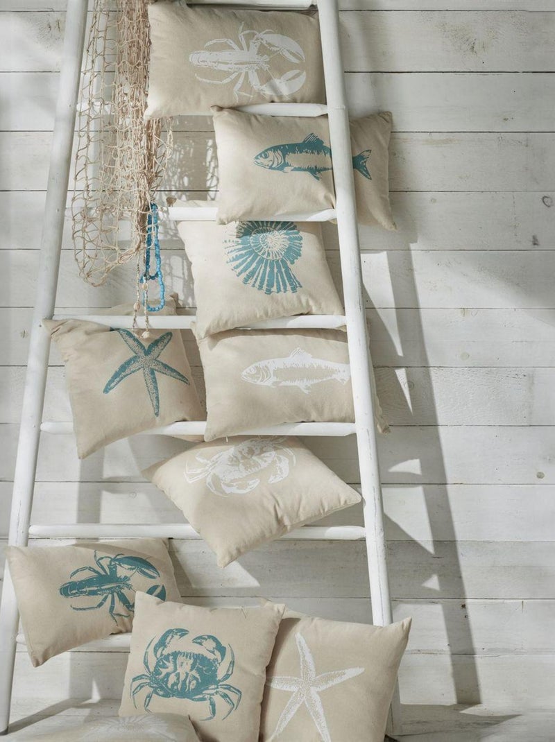 Coussin carré imprimé coton BEACH HOUSE CRABE Bleu - Kiabi