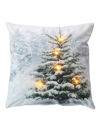 Coussin carré lumineux en velours imprimé sapin
