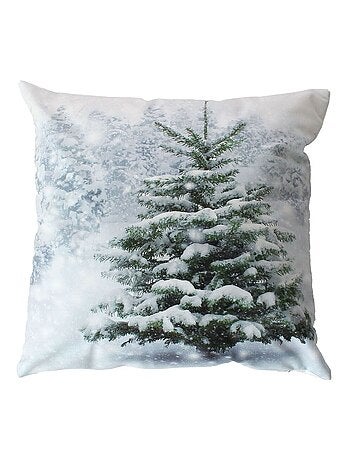 Coussin carré lumineux en velours imprimé sapin