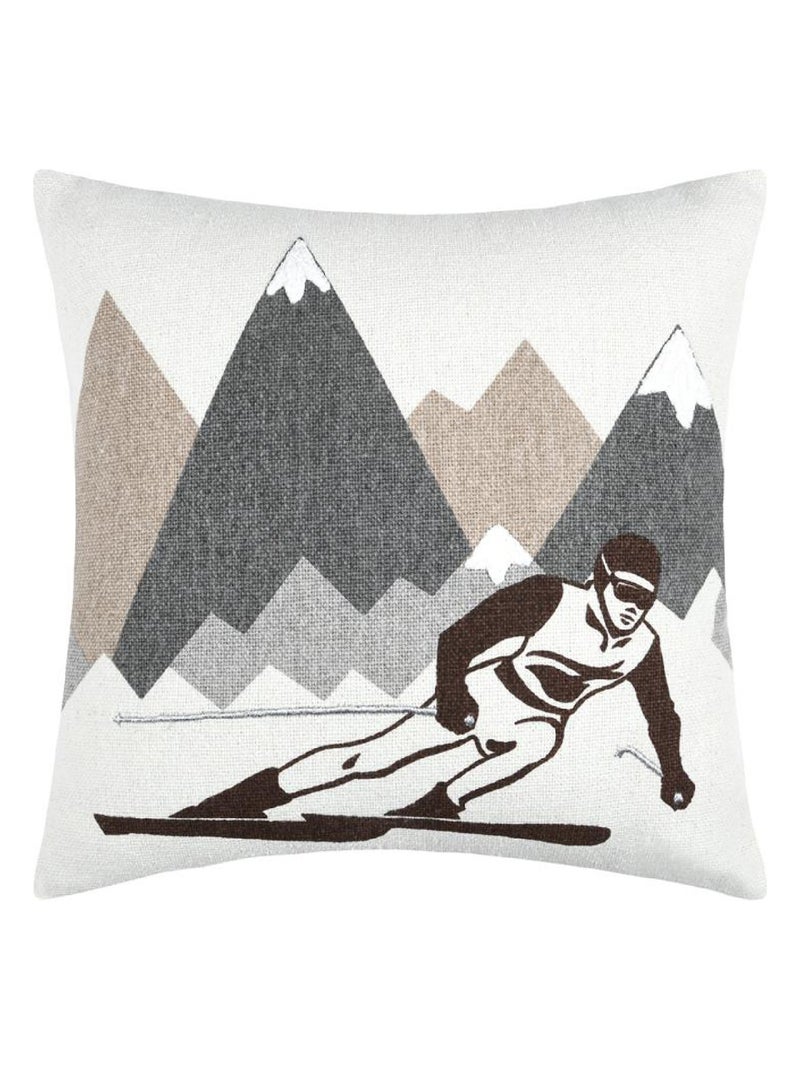 Coussin carré skieur et montagnes Beige - Kiabi