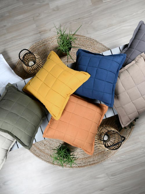 Coussin carré uni en gaze de coton surpiquée - Kiabi Coussin carré uni en gaze de coton surpiquée - Kiabi