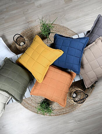 Coussin carré uni en gaze de coton surpiquée