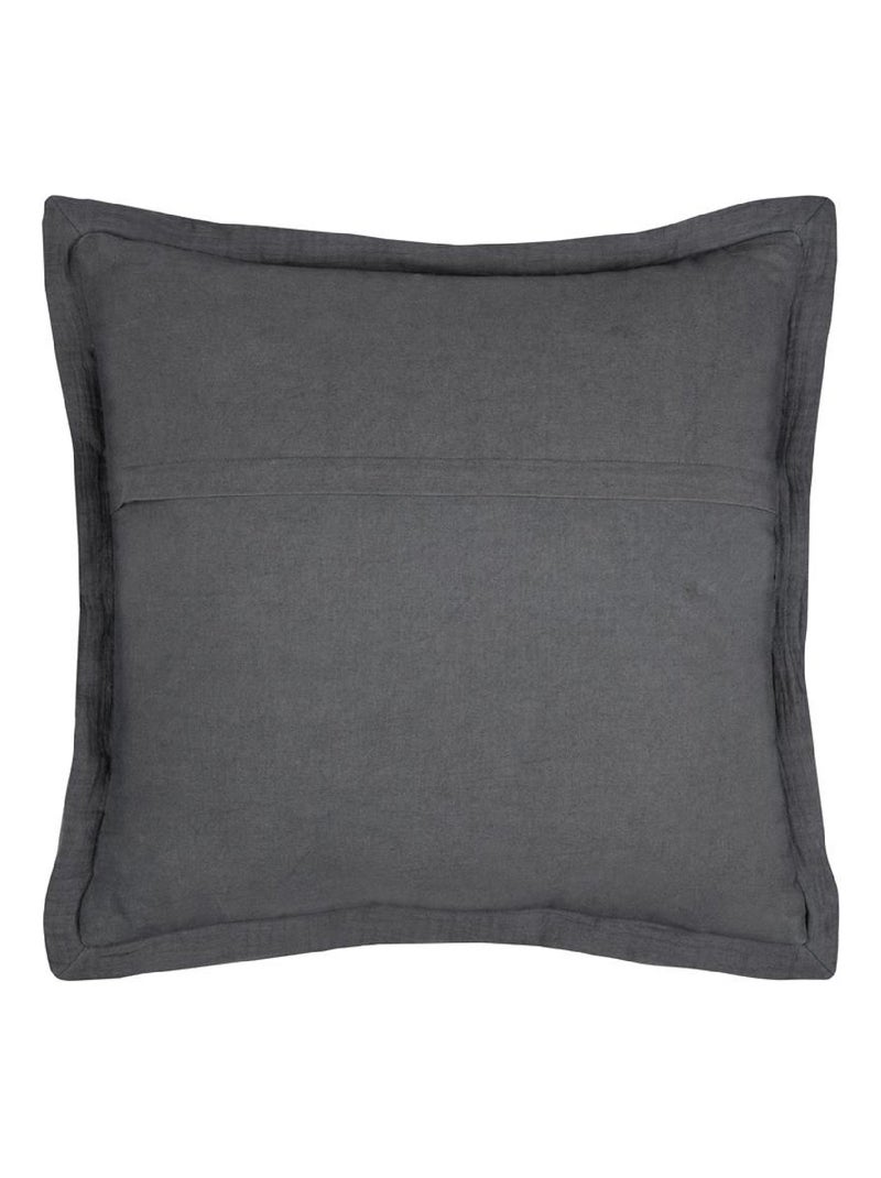 Coussin carré uni en gaze de coton surpiquée gris anthracite - Kiabi