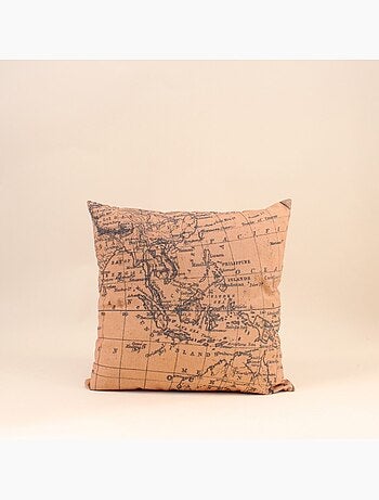 Coussin carte du monde beige et gris 45cm