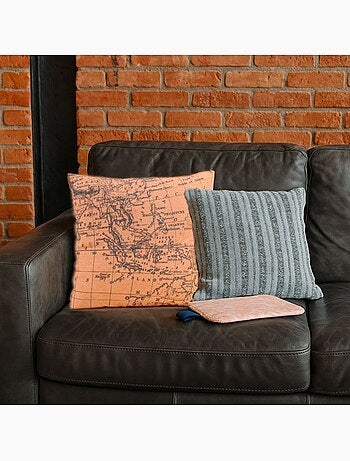 Coussin carte du monde beige et gris 45cm