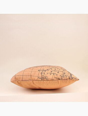 Coussin carte du monde beige et gris 45cm