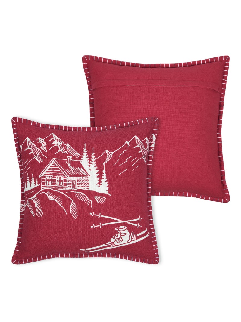 Coussin chalet montagne en coton Rouge - Kiabi