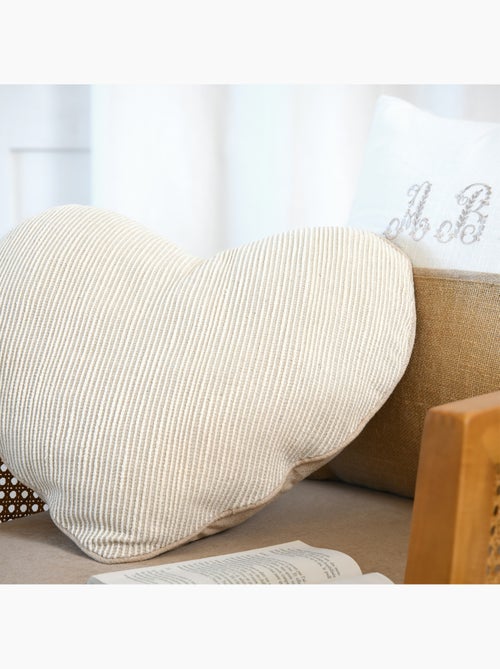 Coussin cœur rayures poly-coton - Kiabi