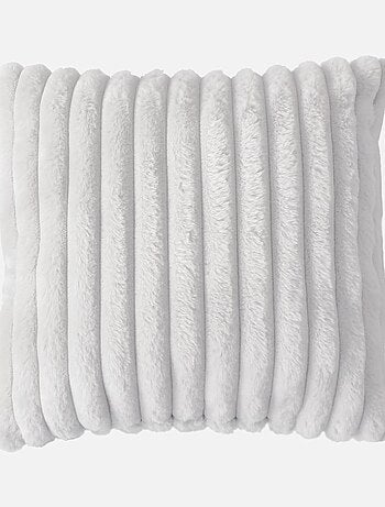 Coussin côtelé effet fourrure blanc