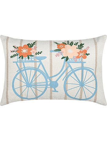 Coussin coton motif vélo fleuri