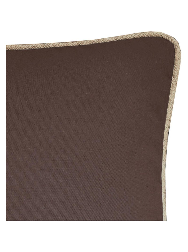 Coussin coton recyclé piping jute 'Deko&co' Marron chocolat - Kiabi