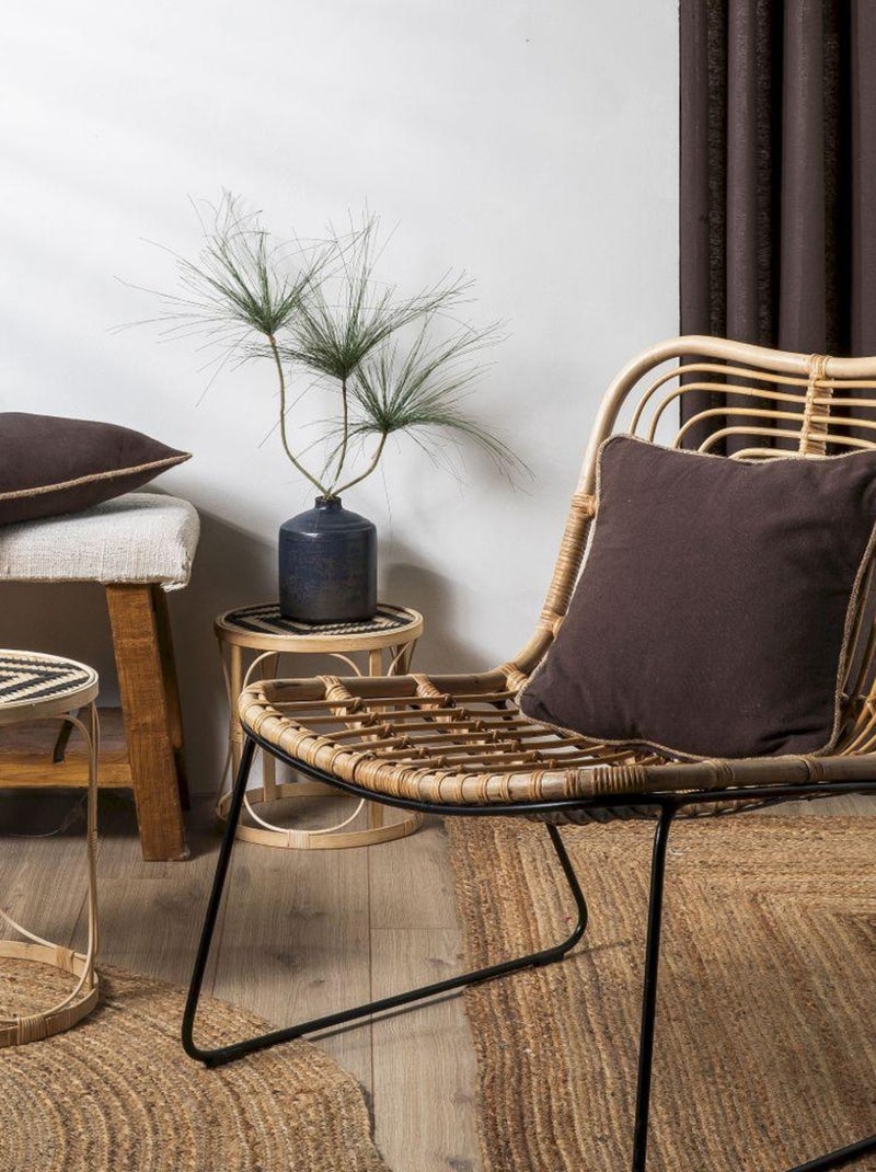 Coussin coton recyclé piping jute 'Deko&co' Marron chocolat - Kiabi