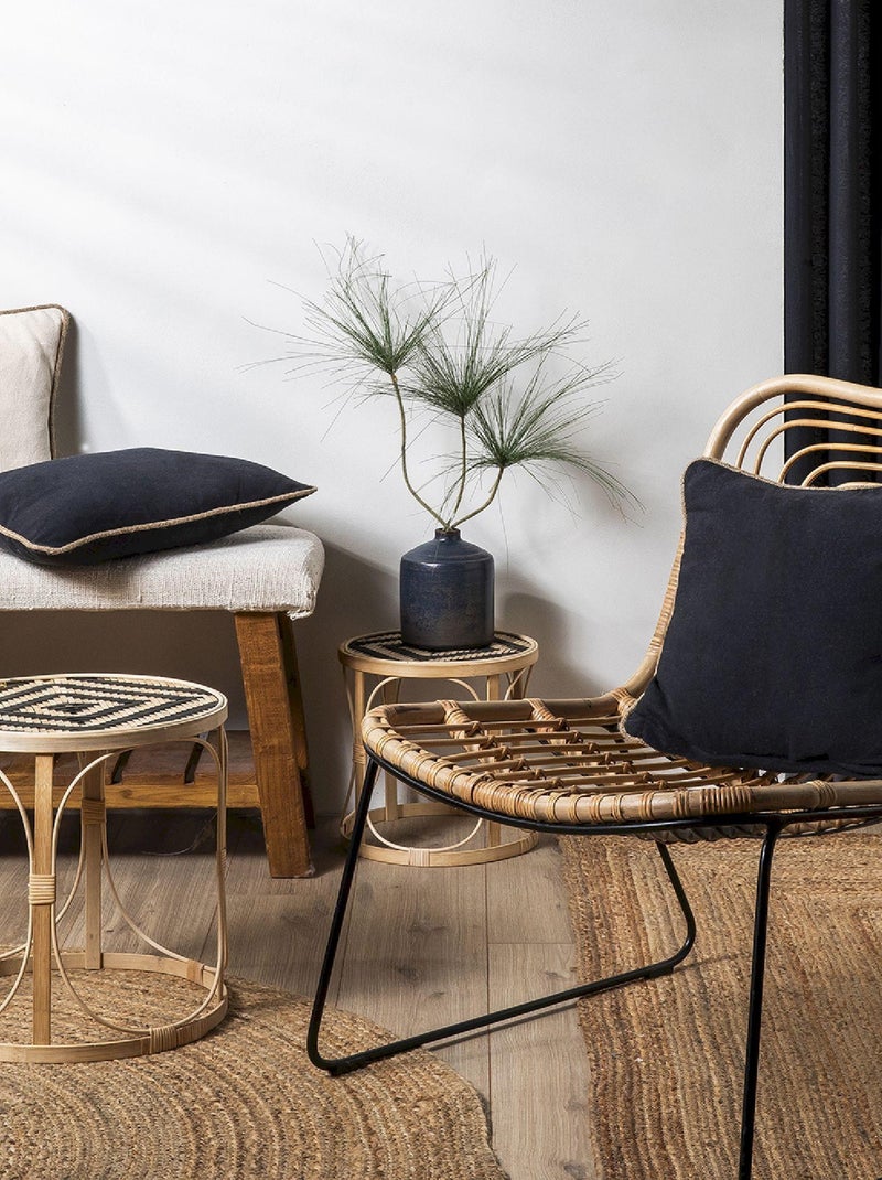 Coussin coton recyclé piping jute 'Deko&co' Noir - Kiabi