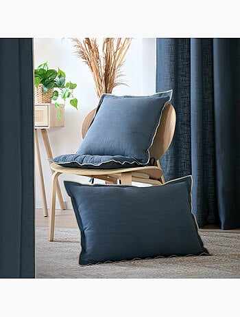 Coussin coton volant plat feston noir