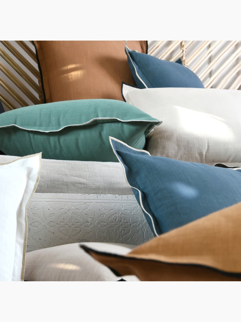 Coussin coton volant plat feston noir Bleu - Kiabi