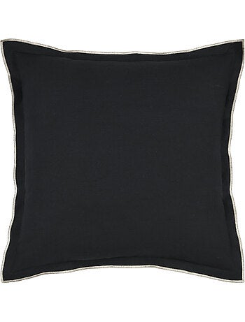 Coussin coton volant plat feston noir