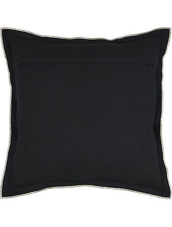 Coussin coton volant plat feston noir