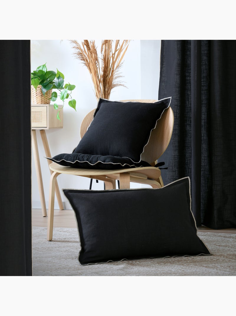 Coussin coton volant plat feston noir Noir - Kiabi