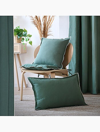 Coussin coton volant plat feston noir