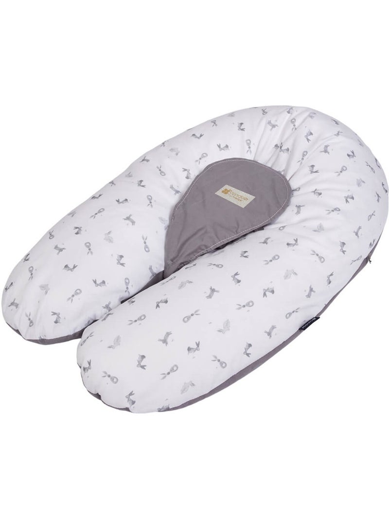 Coussin d'allaitement et de grossesse 3en1 Multirelax Lapins Gris Blanc - Kiabi