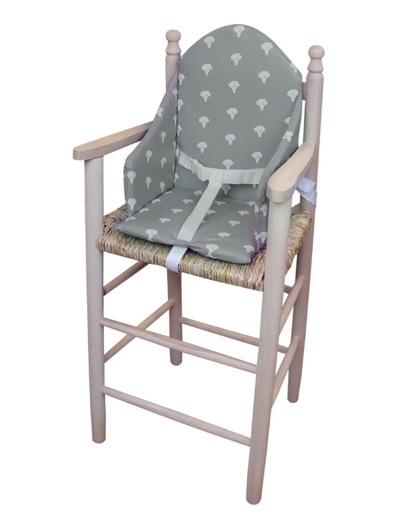 Coussin de chaise haute bordé à sangles Gris/Blanc - My Little Store