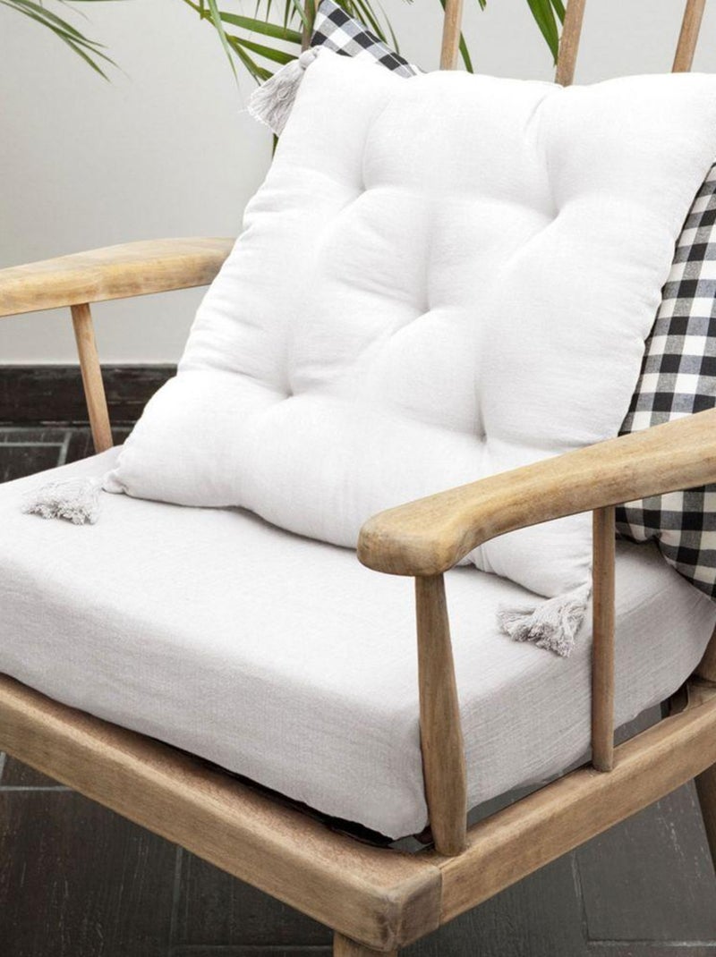 Coussin de chaise 40x40 en Gaze de coton avec pompons – galette chaise Blanc - Kiabi