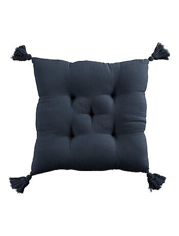 Coussin de chaise 40x40 en Gaze de coton avec pompons – galette chaise