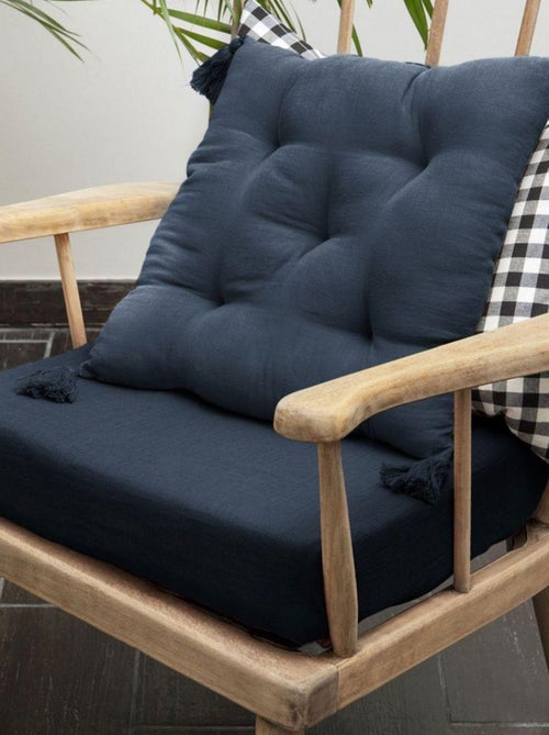 Coussin de chaise 40x40 en Gaze de coton avec pompons – galette chaise - Kiabi Coussin de chaise 40x40 en Gaze de coton avec pompons – galette chaise - Kiabi