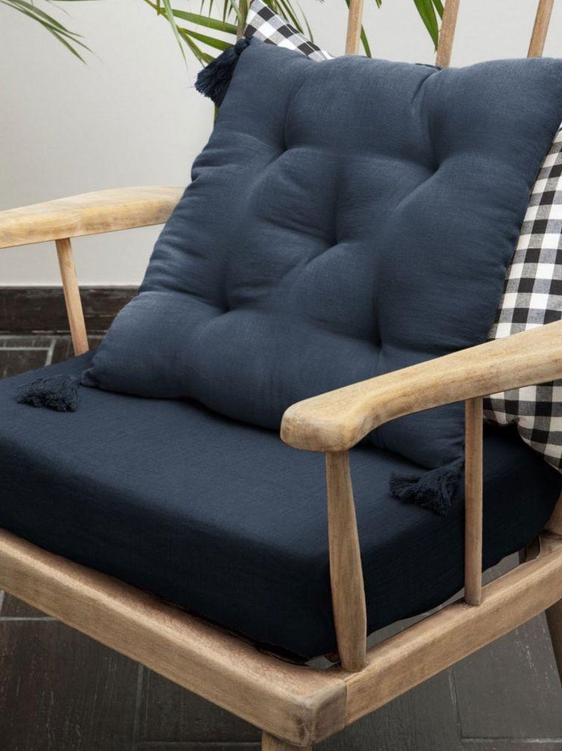 Coussin de chaise 40x40 en Gaze de coton avec pompons – galette chaise Bleu nuit - Kiabi