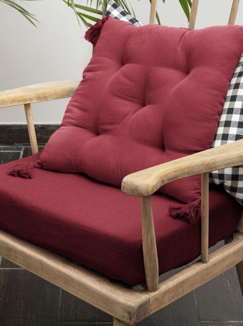 Coussin de chaise 40x40 en Gaze de coton avec pompons – galette chaise Bordeaux - Kiabi