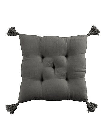 Coussin de chaise 40x40 en Gaze de coton avec pompons – galette chaise