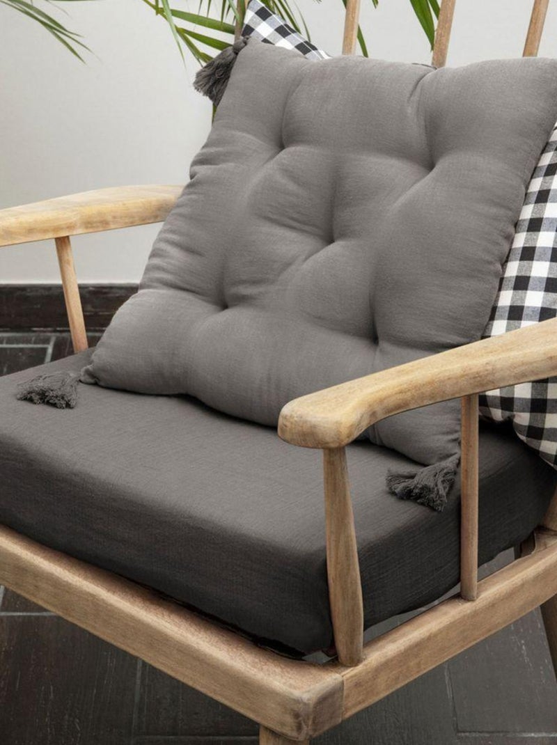 Coussin de chaise 40x40 en Gaze de coton avec pompons – galette chaise gris anthracite - Kiabi