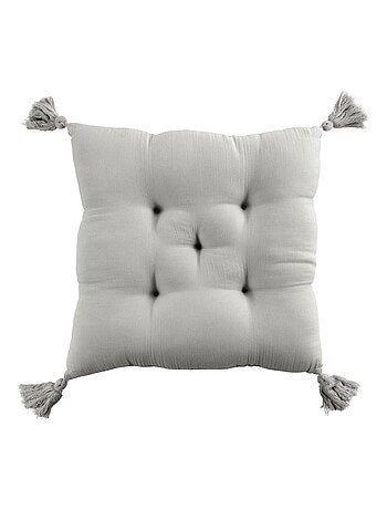 Coussin de chaise 40x40 en Gaze de coton avec pompons – galette chaise