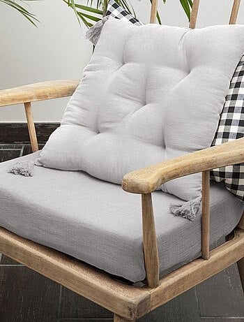 Coussin de chaise 40x40 en Gaze de coton avec pompons – galette chaise