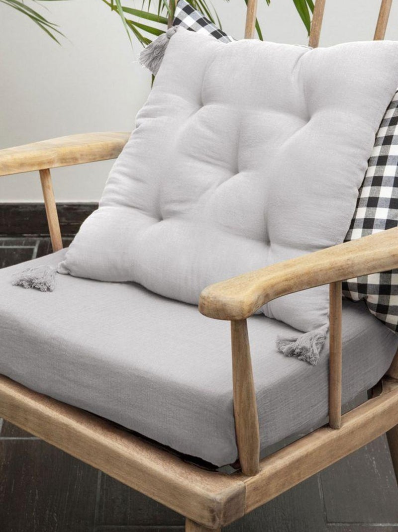 Coussin de chaise 40x40 en Gaze de coton avec pompons – galette chaise Gris clair - Kiabi