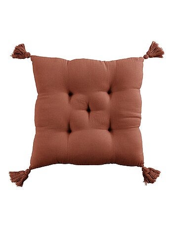 Coussin de chaise 40x40 en Gaze de coton avec pompons – galette chaise