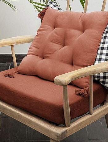 Coussin de chaise 40x40 en Gaze de coton avec pompons – galette chaise