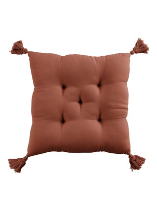 Coussin de chaise 40x40 en Gaze de coton avec pompons – galette chaise