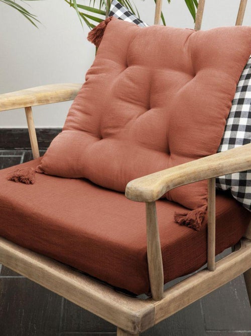 Coussin de chaise 40x40 en Gaze de coton avec pompons – galette chaise - Kiabi Coussin de chaise 40x40 en Gaze de coton avec pompons – galette chaise - Kiabi
