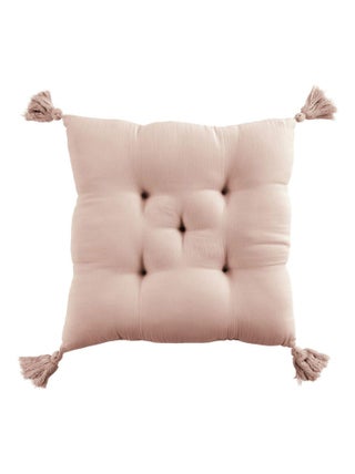 Coussin de chaise 40x40 en Gaze de coton avec pompons – galette chaise