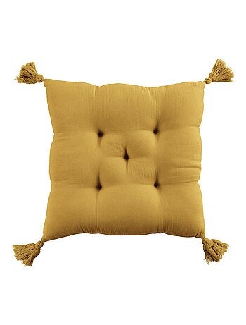 Coussin de chaise 40x40 en Gaze de coton avec pompons – galette chaise
