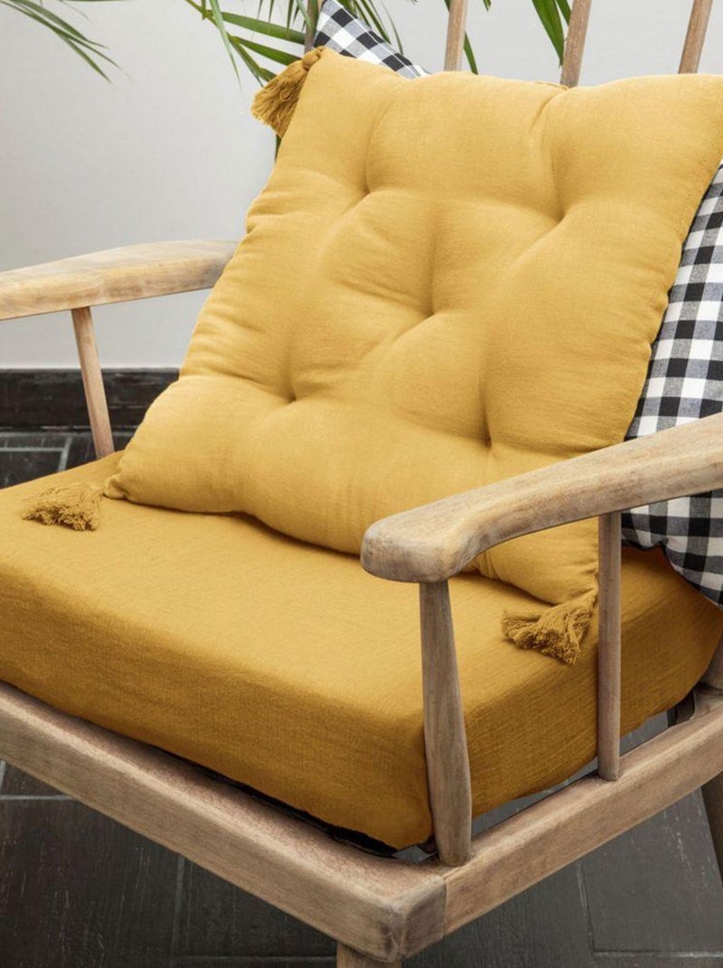 Coussin de chaise 40x40 en Gaze de coton avec pompons – galette chaise Safran - Kiabi