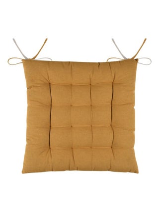 Coussin de chaise bicolore réversible en coton curry et lin