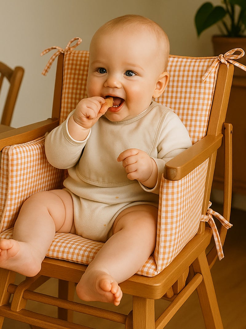 Coussin de Chaise Haute en Coton Bio Vichy Orange - Kiabi