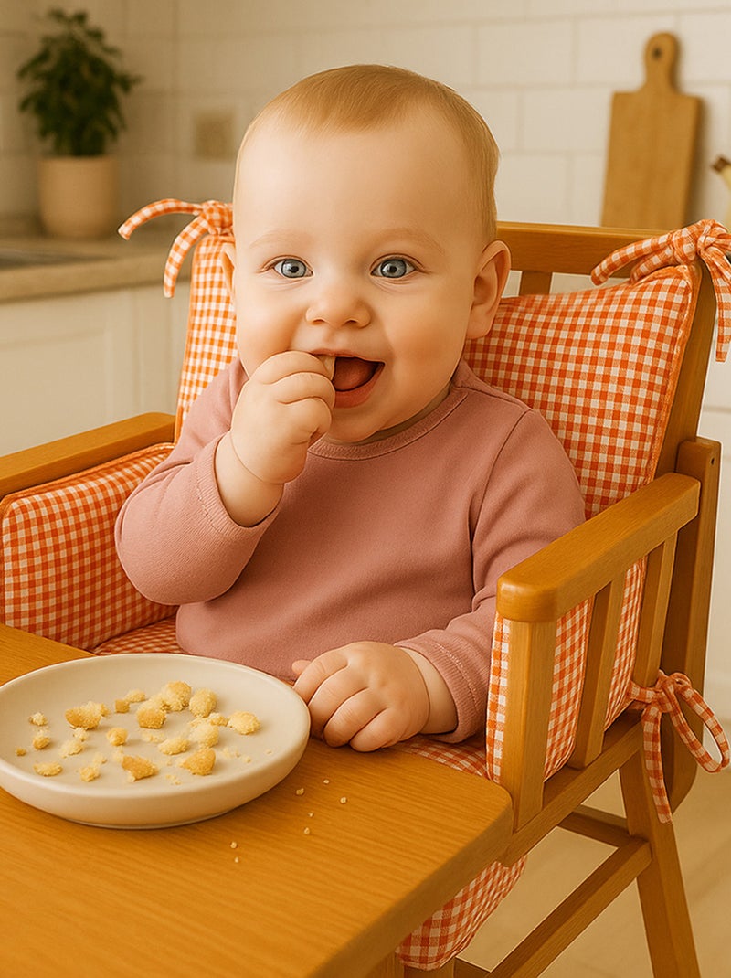 Coussin de Chaise Haute en Coton Bio Vichy Orange - Kiabi