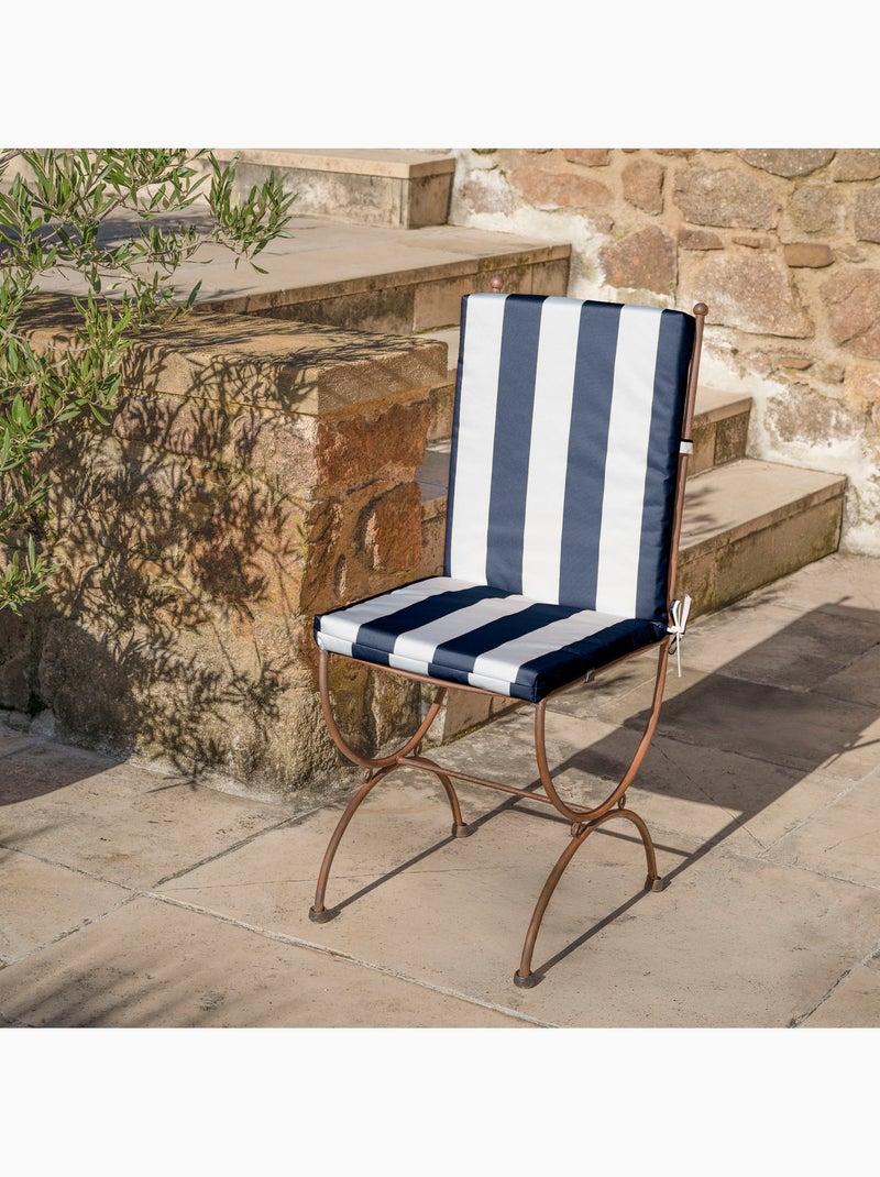 Coussin de fauteuil assise et dossier imperméable  à rayures ARCACHON Bleu foncé - Kiabi