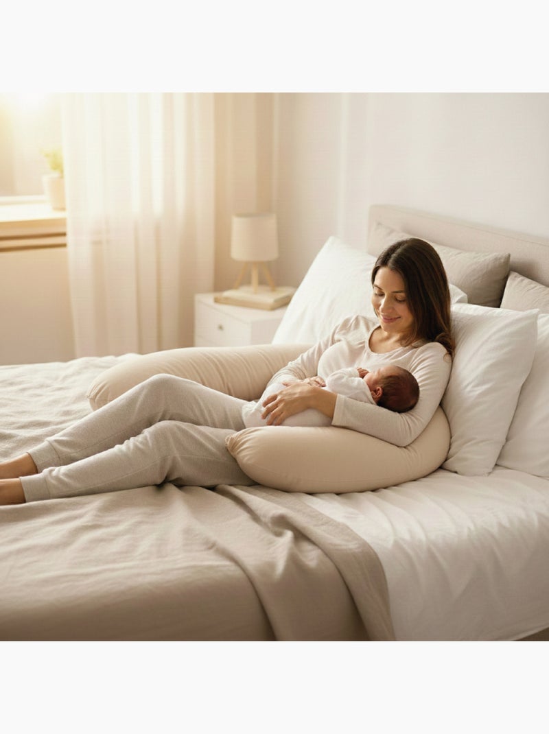 Coussin de grossesse, de maternité et d'allaitement déhoussable - Monsieur Bébé Beige - Kiabi